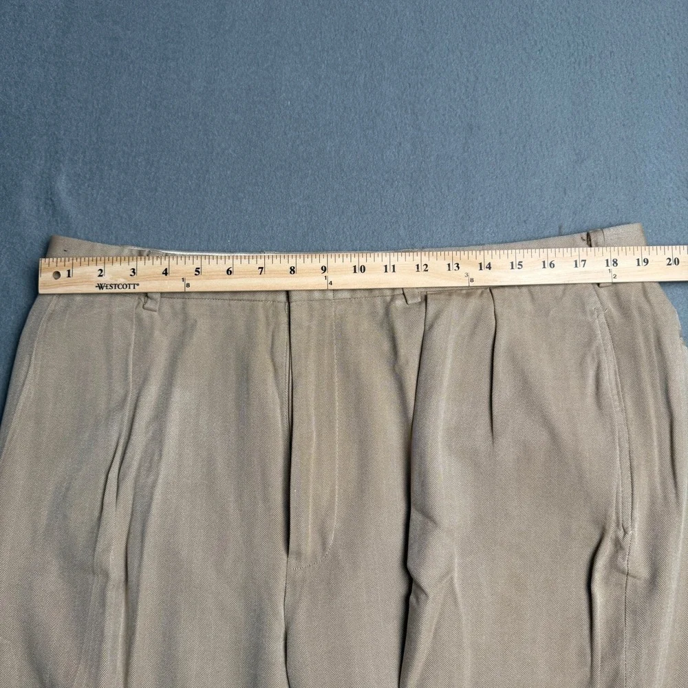 Polo Golf Ralph Lauren Mens 40x30 Tan Herringbone Silk Cotton Pleated Pants